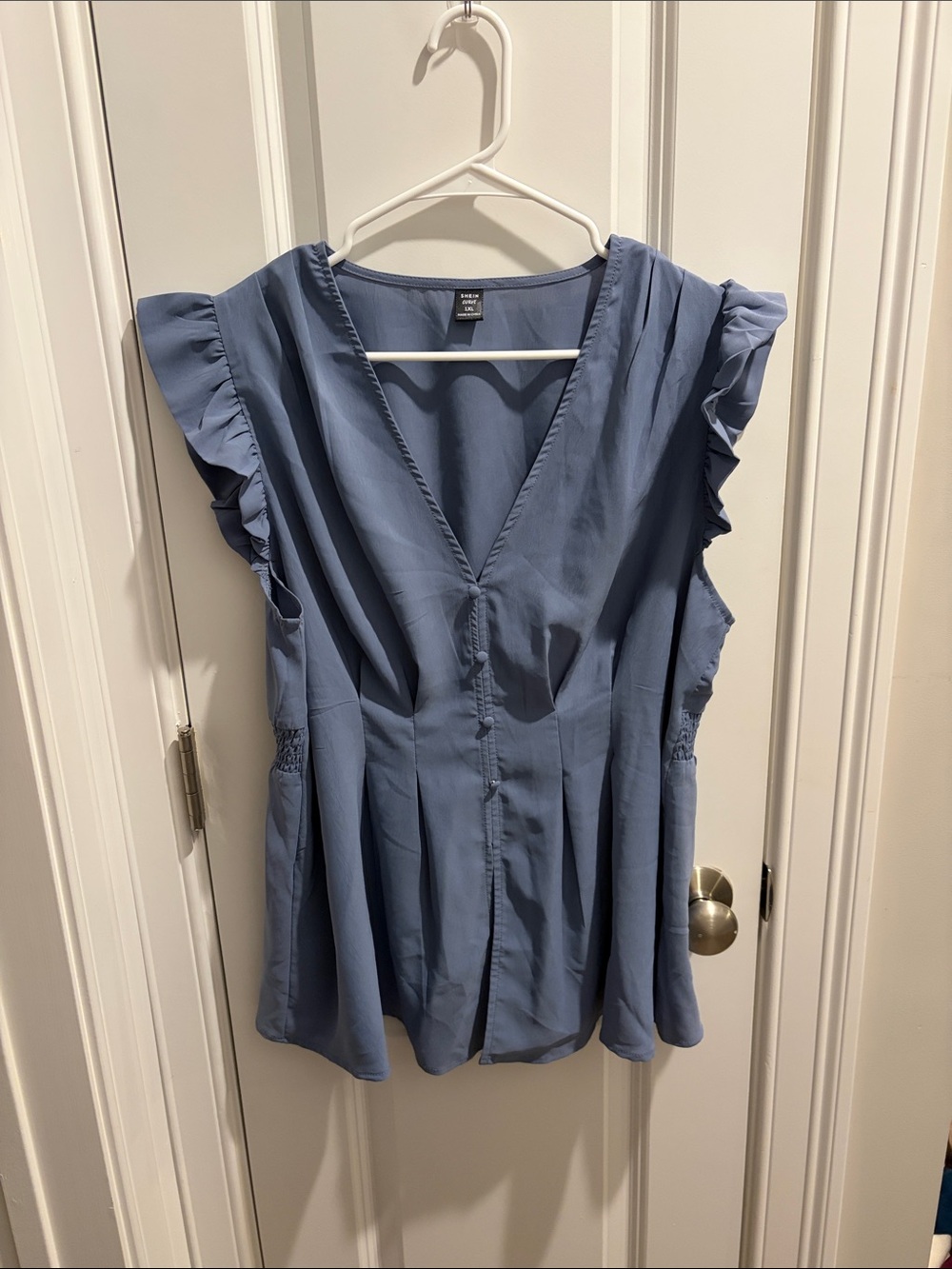 Light Blue Ruffle Sleeve V-Neck Women’s Top